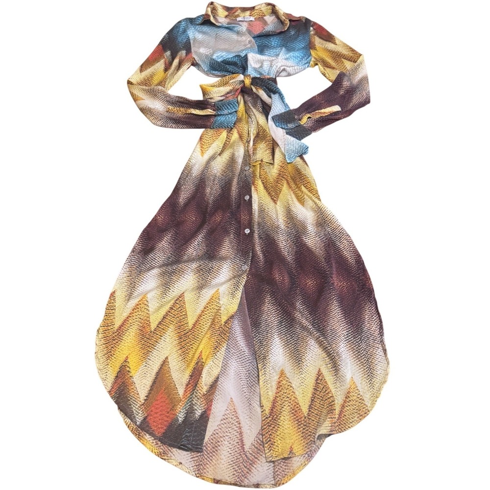 Unbreak.it Italy Maxi w India Print Silk Chevron Designer Luxury Dopamine Dres M